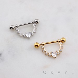 HEART CZ 316L SURGICAL STEEL NIPPLE RING SHIELD